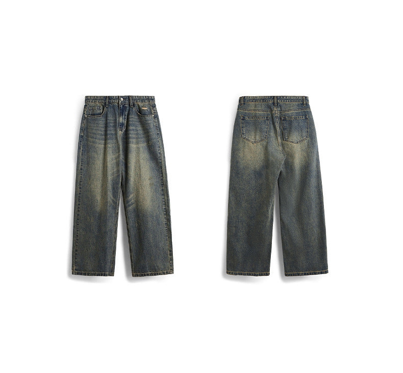 Retro Cat Beard Distressed Wide Leg Loose-Fit Jeans