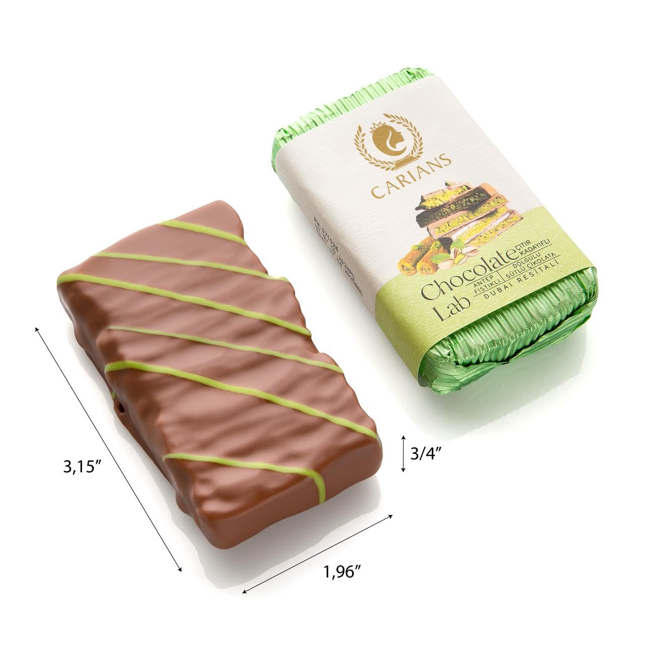 CARIANS Dubai Chocolate Bar with Pistachio and Kunafa, Valentine's Day 2 Pack Dubai Chocolates Bar, Luxury Chocolates with Crispy Kunafa, Great for Gift Giving, Valentine's Day Chocolate Gift