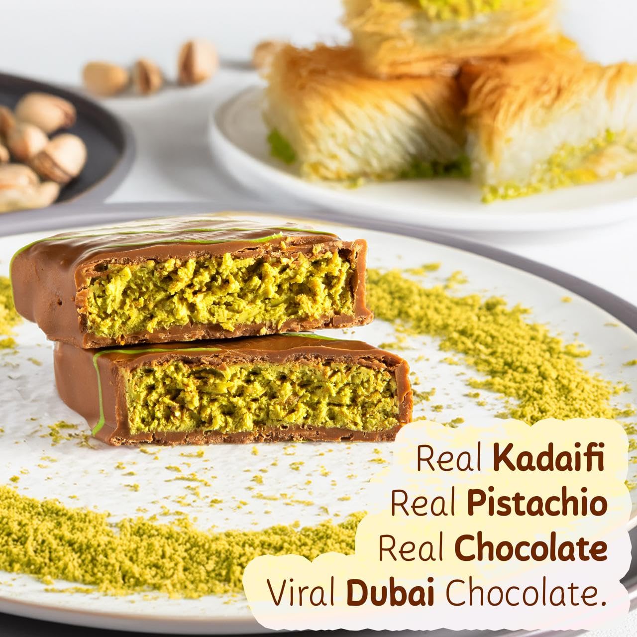 CARIANS Dubai Chocolate Bar with Pistachio and Kunafa, Valentine's Day 2 Pack Dubai Chocolates Bar, Luxury Chocolates with Crispy Kunafa, Great for Gift Giving, Valentine's Day Chocolate Gift