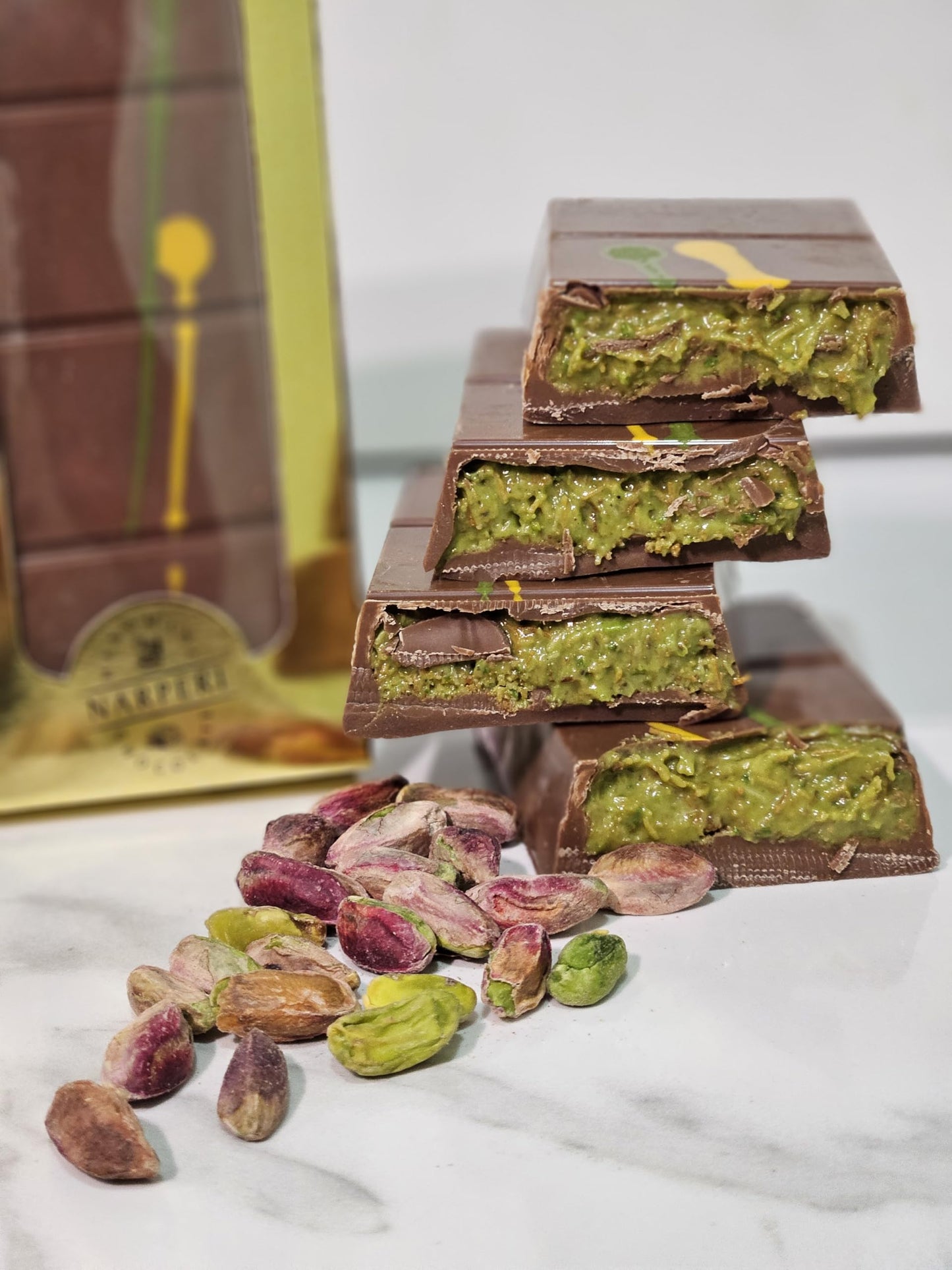 Narperi Dubai Chocolate Bar 3.5 oz Handmade with Premium Pistachio Cream, Finest Belgian Milk Chocolate and Crispy Kunafah - Valentine’s Day Gift