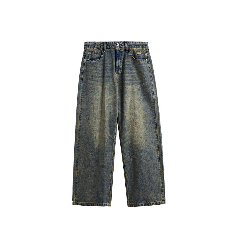 Retro Cat Beard Distressed Wide Leg Loose-Fit Jeans