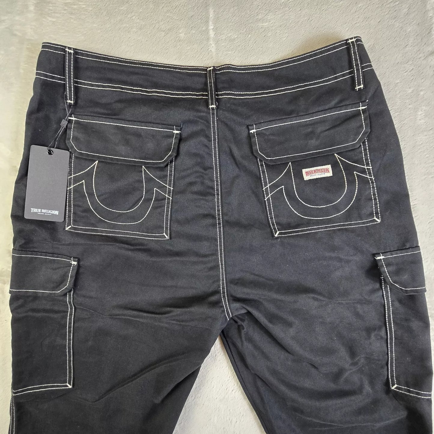 True Religion Pants Men’s 36 Jet Black Cargo Flap Pockets Baggy Fit 108335 NWT