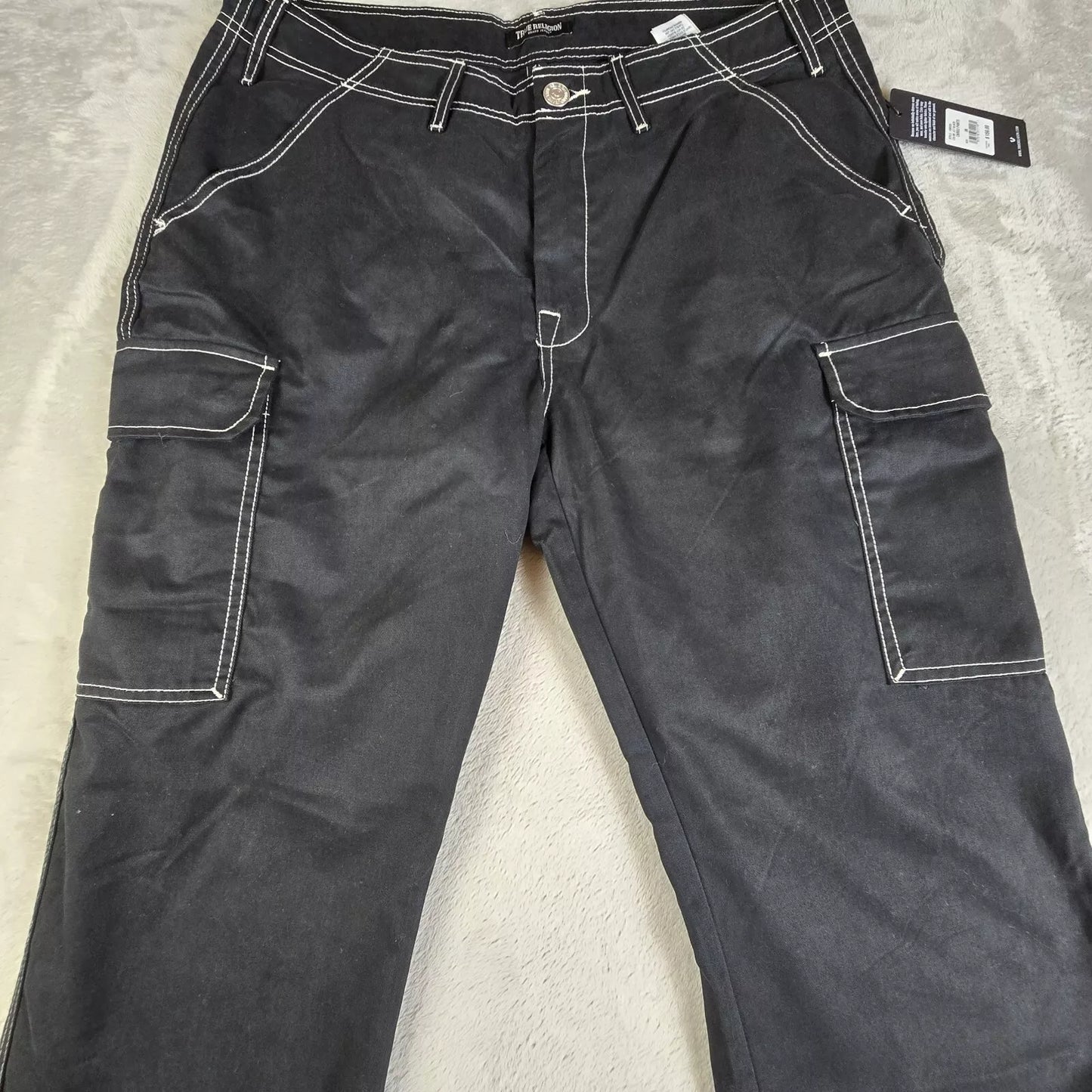 True Religion Pants Men’s 36 Jet Black Cargo Flap Pockets Baggy Fit 108335 NWT