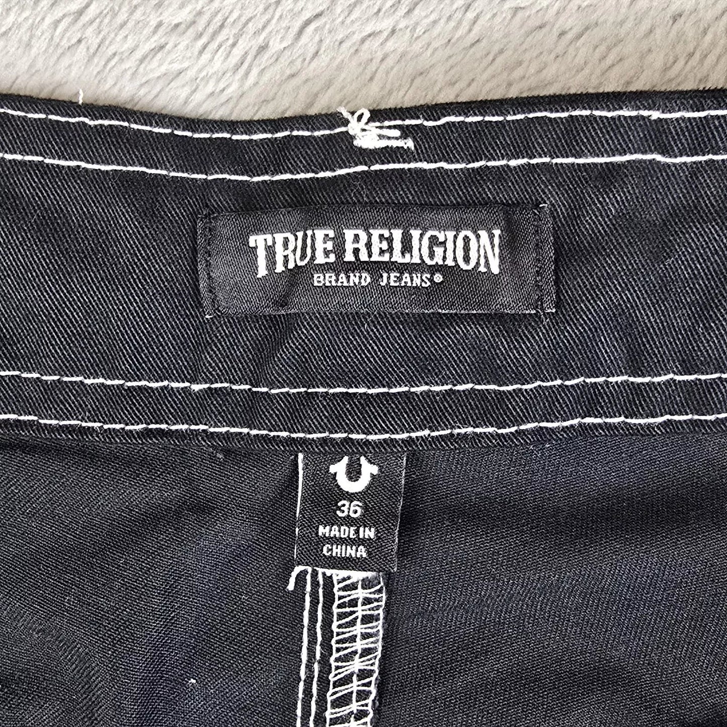 True Religion Pants Men’s 36 Jet Black Cargo Flap Pockets Baggy Fit 108335 NWT