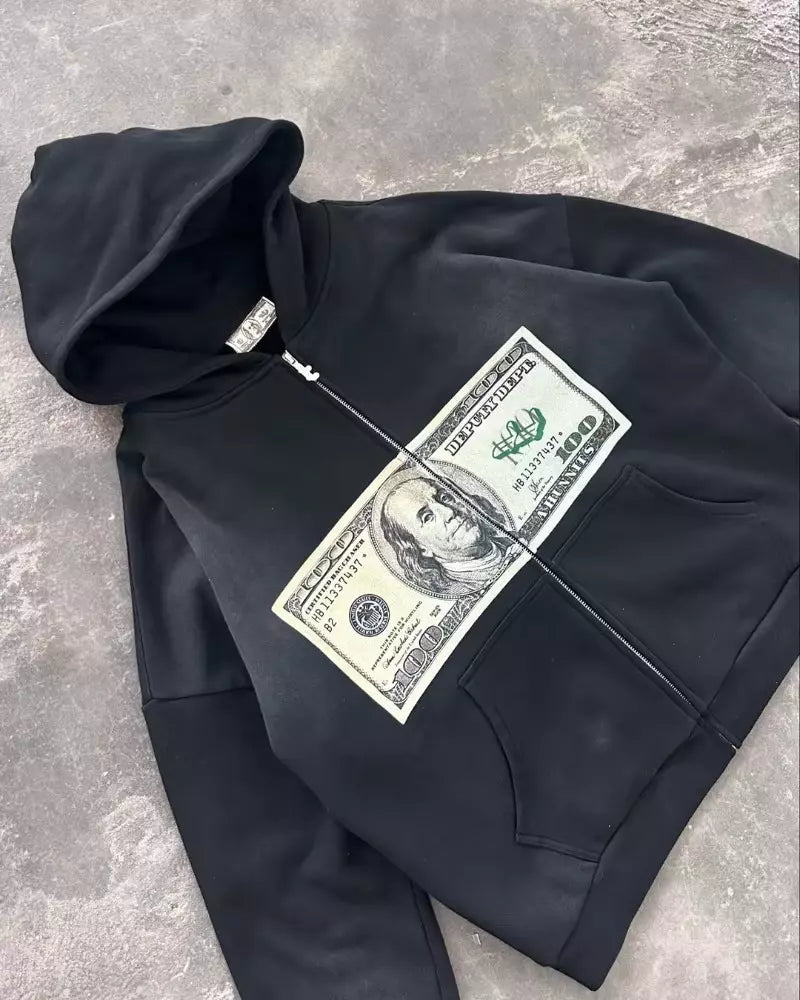 Y2K Cold Hard Cash Zippered Unisex Hoodie