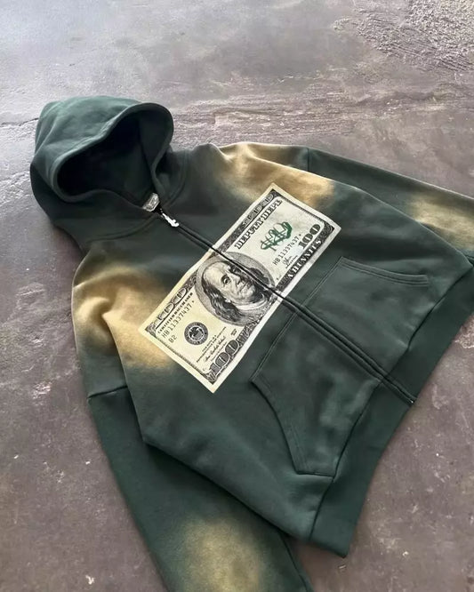 Y2K Cold Hard Cash Zippered Unisex Hoodie