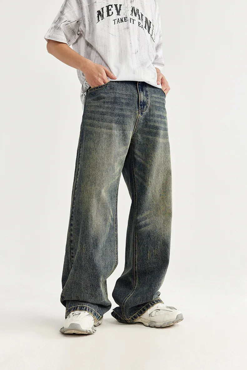 Retro Cat Beard Distressed Wide Leg Loose-Fit Jeans